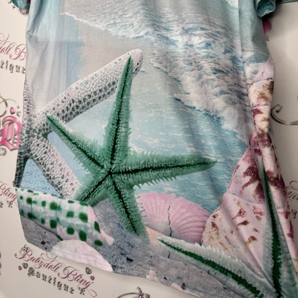 Model France beach scene tshirt starfish ocean bling diamond details sparkly y2k - Picture 6 of 15